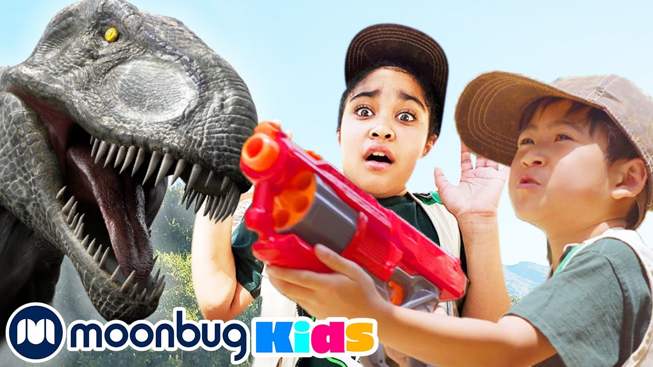 ⁣Toy Dart Blaster and a GIANT DINOSAUR!  | Jurassic Tv | Dinosaurs and Toys | T Rex Family Fun