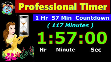 117 Minutes Countdown [Reverse Time] 1 Hr 57 Minutes Timer | Digital Clock | Alarm | Stopwatch