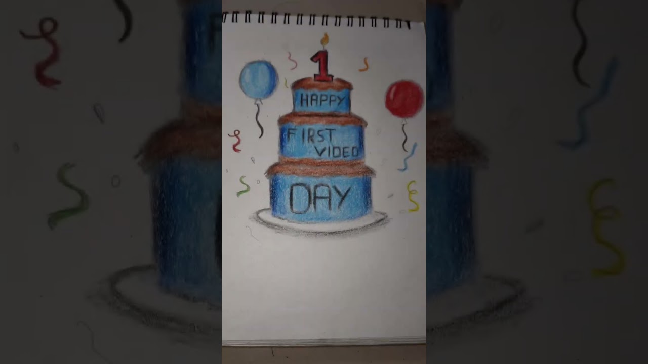 🎉Celebrating My First Video Day | Special Cake Drawing 🍫🎂|