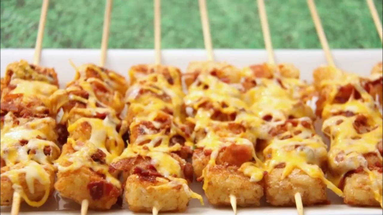 Loaded Tater Tot Skewers Made With Happy Tater Tot Appetizers