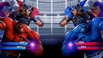Thor & Red Hulk vs Thor & Blue Hulk (Very Hard) - Marvel vs Capcom | 4K UHD Gameplay