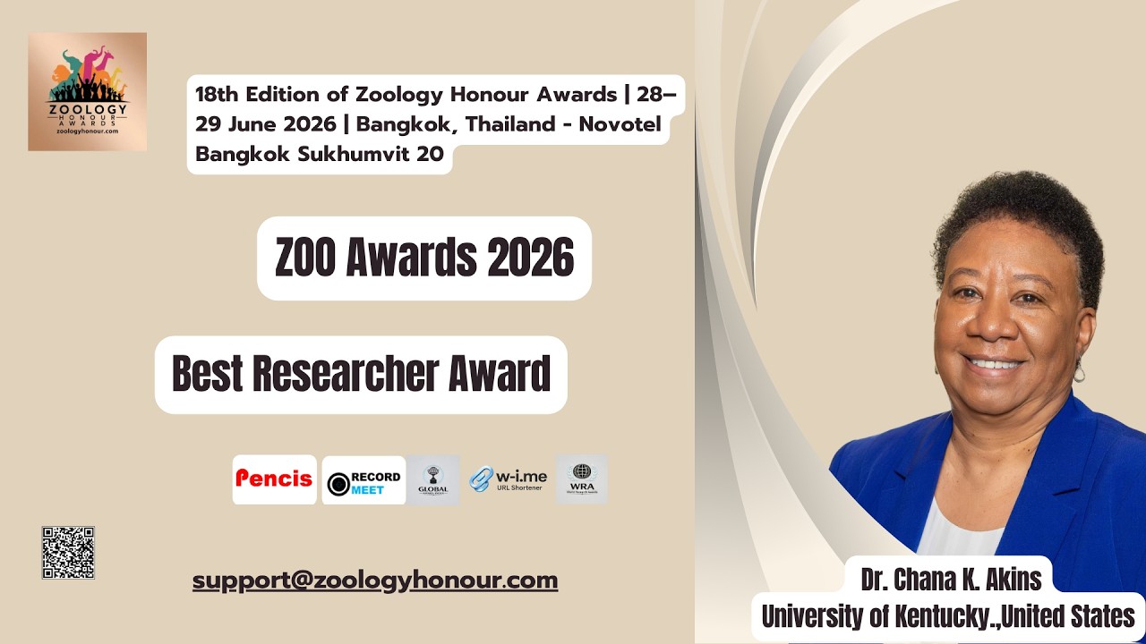 Dr. Chana K. Akins Wins Best Researcher Award | Zoology Honour Awards 2026 Bangkok