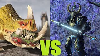 Жабодракон vs Избранные Тзинча с алебардами: Total War Warhammer 3. тесты юнитов v 5.0.0