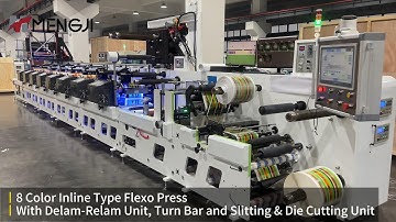8-Color Inline Flexo Press With Turn Bar, Slit and Die Cut Unit for Water Juice Beer Bottle Label