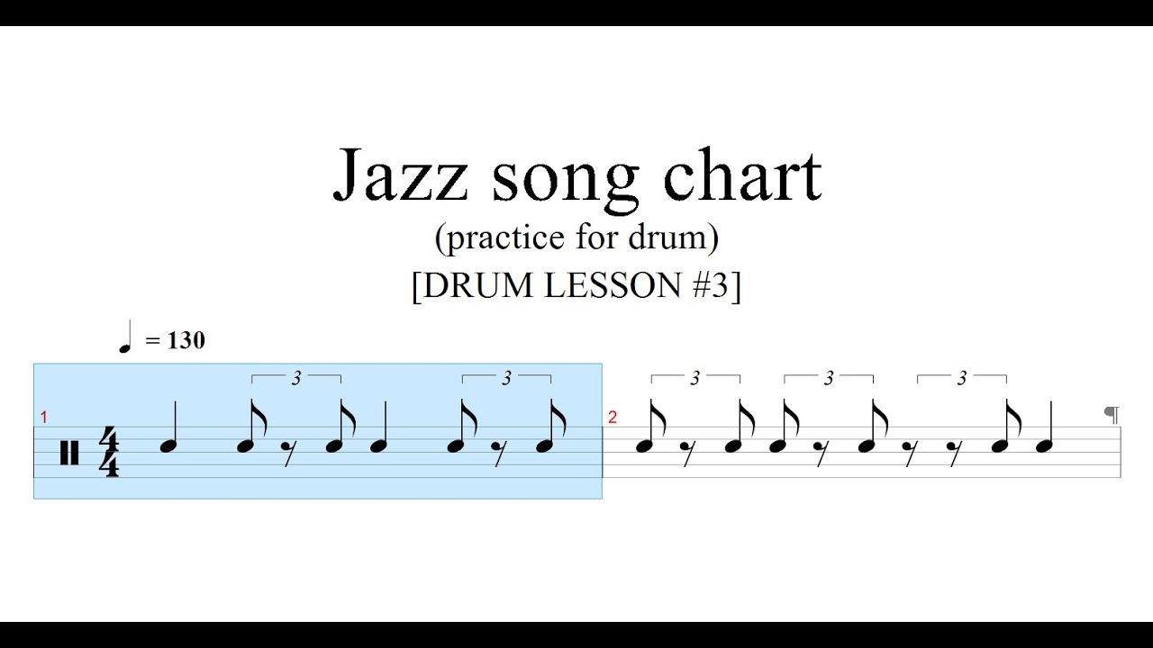 [DRUM LESSON #3] Jazz song chart (practice for drum) | Drum Sheet Music ...