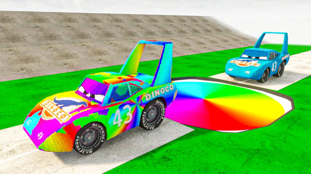 Pixar Car King Dinoco VS Rainbow Transformation Pit Battle in Teardown