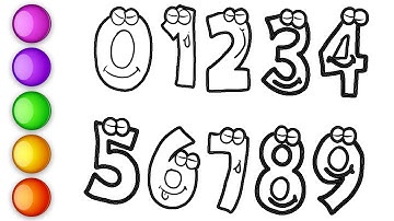 How to draw and color numbers 0-9 step by step in English!