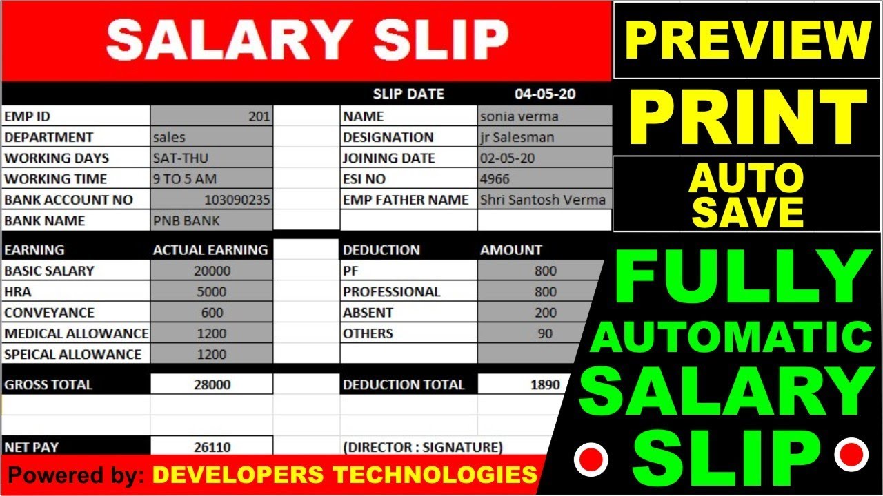#19 How to Create Automatic Salary Slip Software in Excel | Advance ...