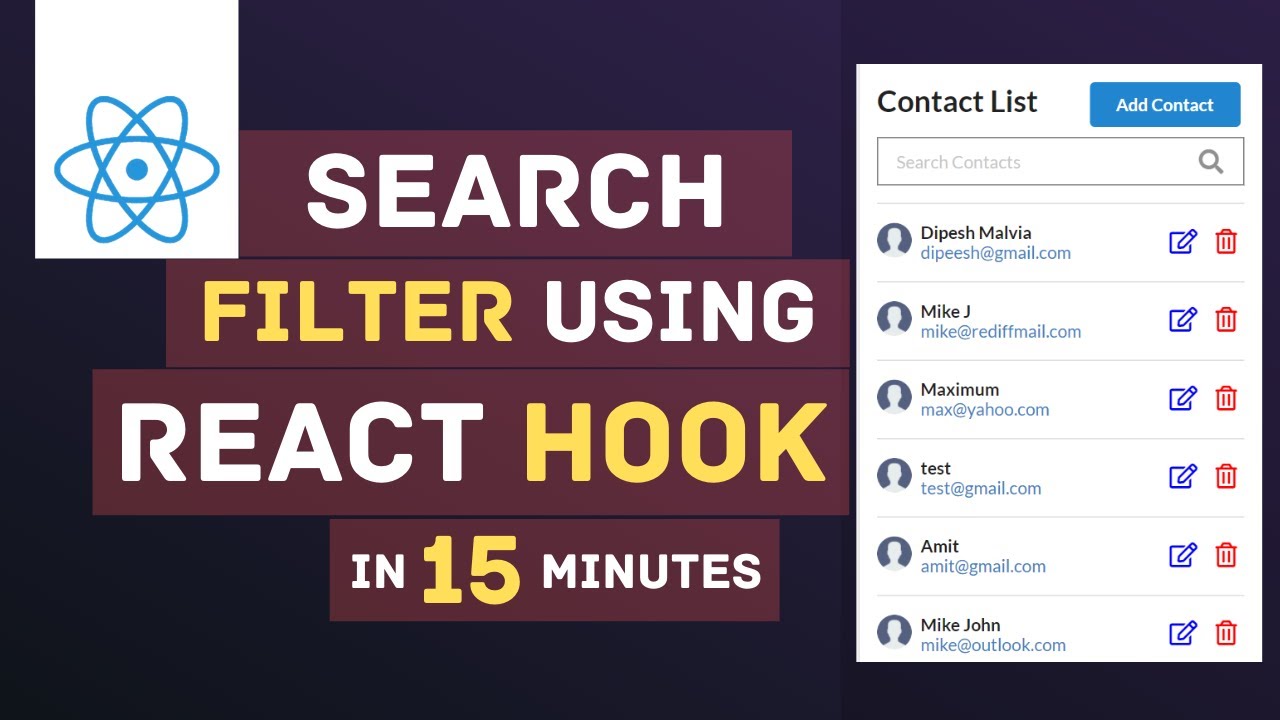 Build React Search Filter with React Hooks | ReactJS Search Bar | React Tutorials for Beginners