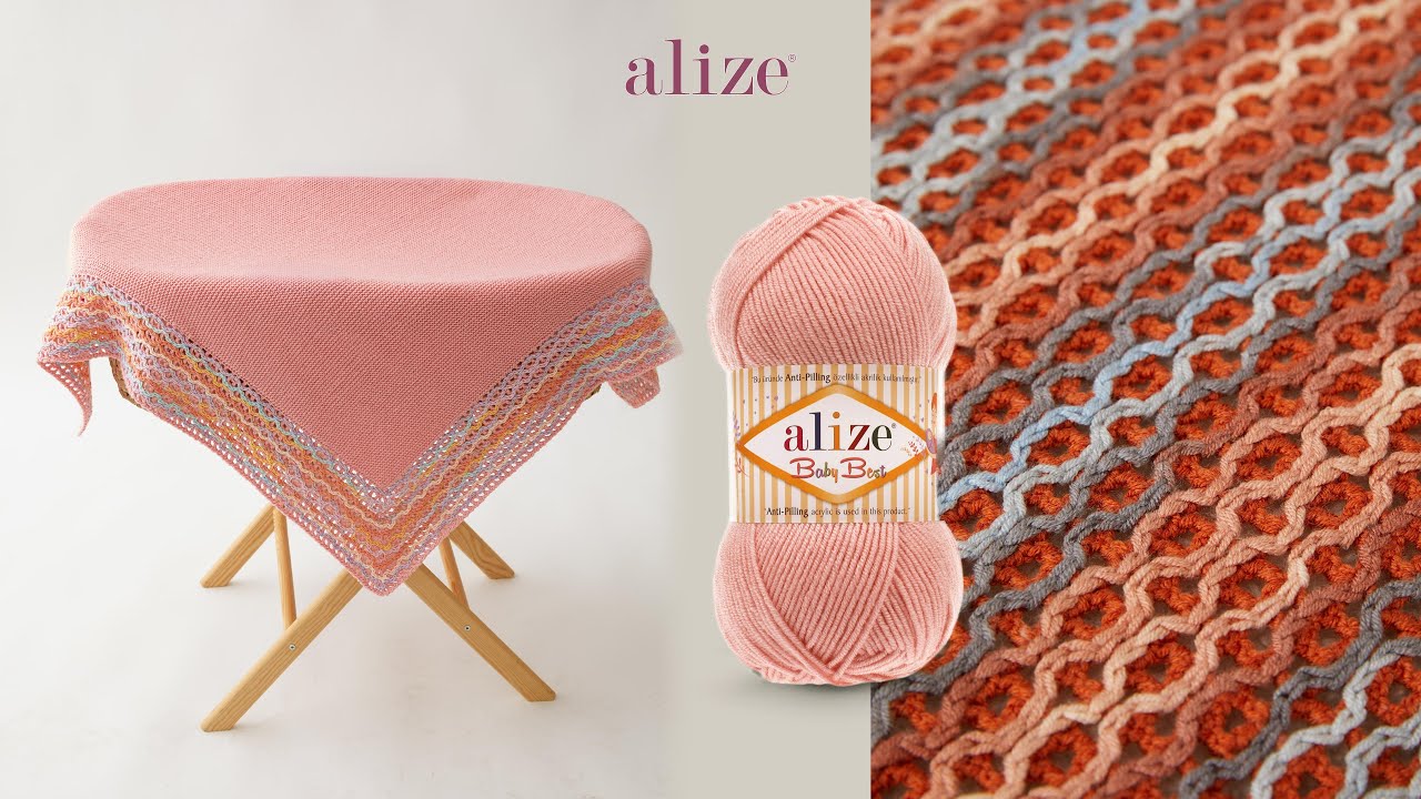 Детское одеяло, связанное тамбурным швом, с пряжей Alize Baby Best