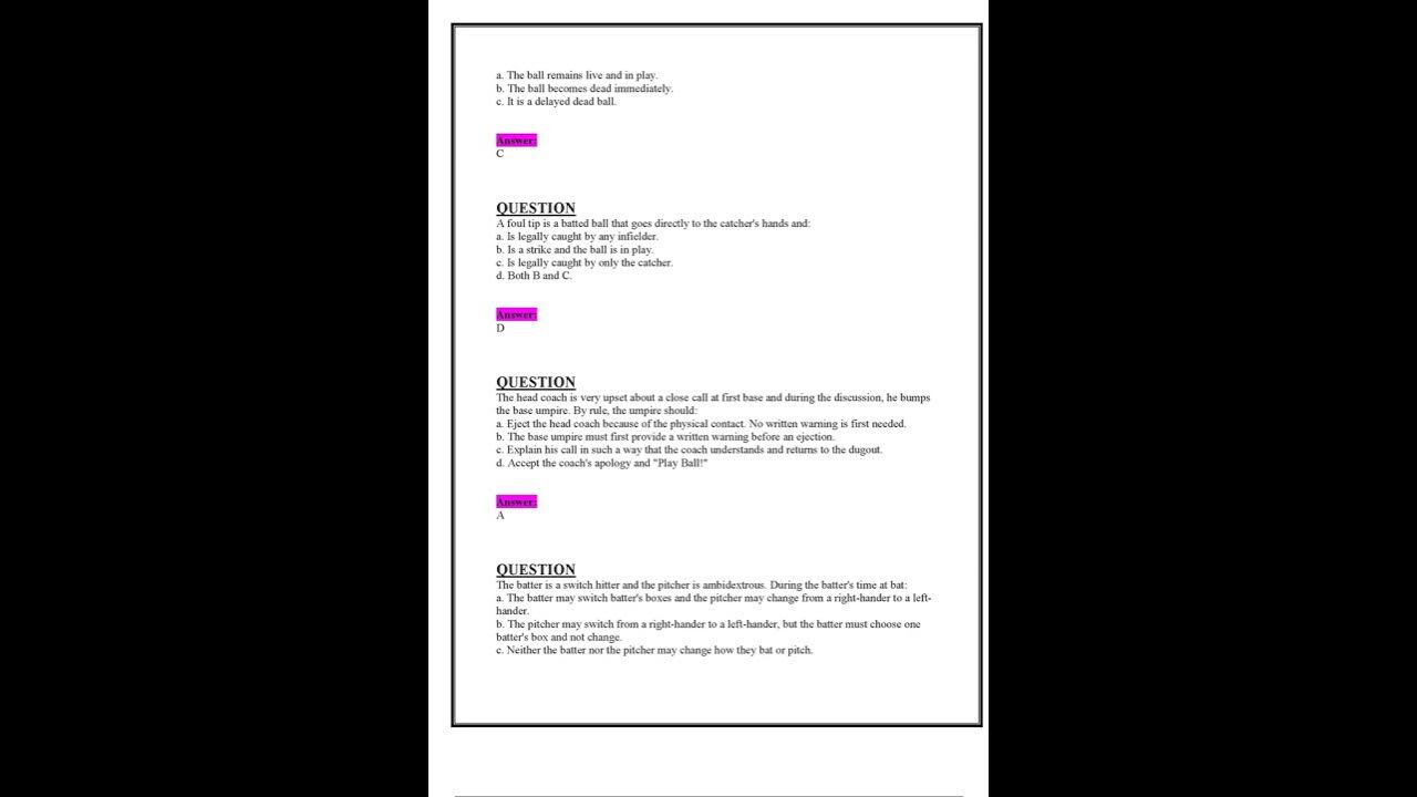 NFHS BASEBALL EXAM V1 QUESTIONS AND VERIFIED ANSWERS 2023 2024 GRADE A