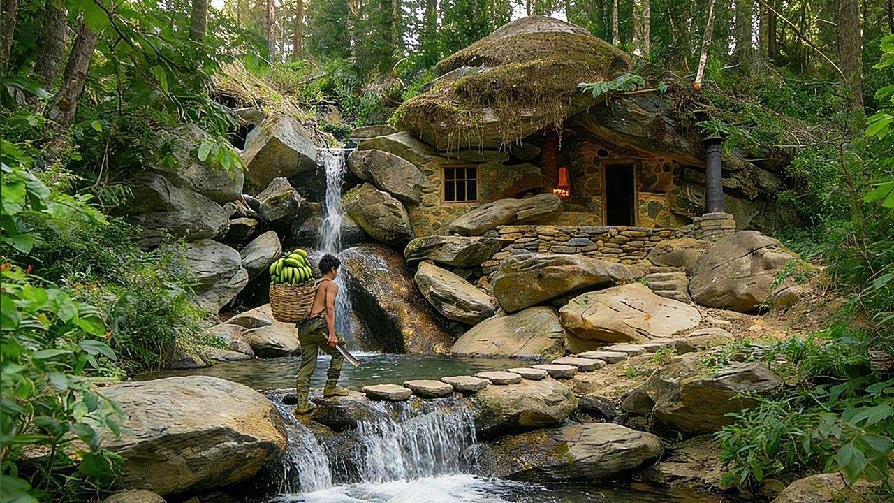 Build a Warm Cave Shelter, Make Traps, Catch & Cook  Wilderness Survival