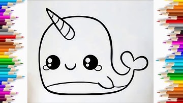 Cùng Bé Tập Vẽ con cá heo dể thương - HOW TO DRAW A CUTE UNICORN WHALE
