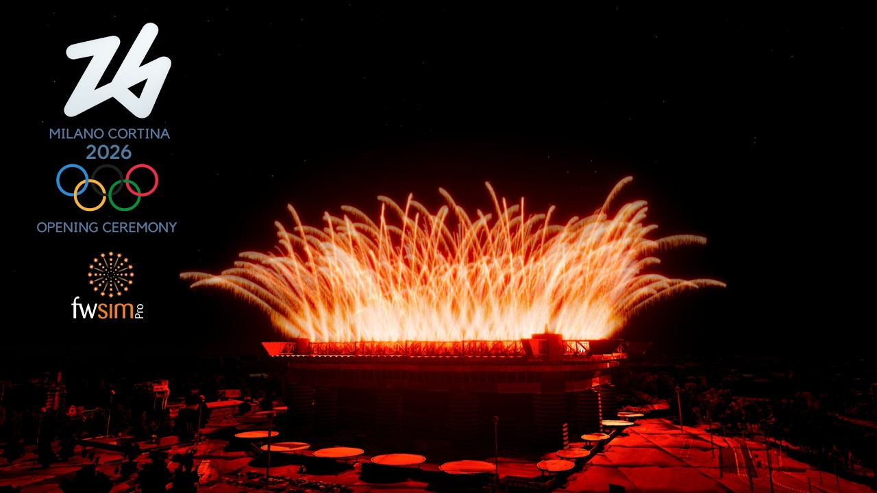 ⁴ᴷ San Siro Stadium: Giochi olimpici invernali Milano Cortina 2026 Opening Ceremony Fireworks| FWSim