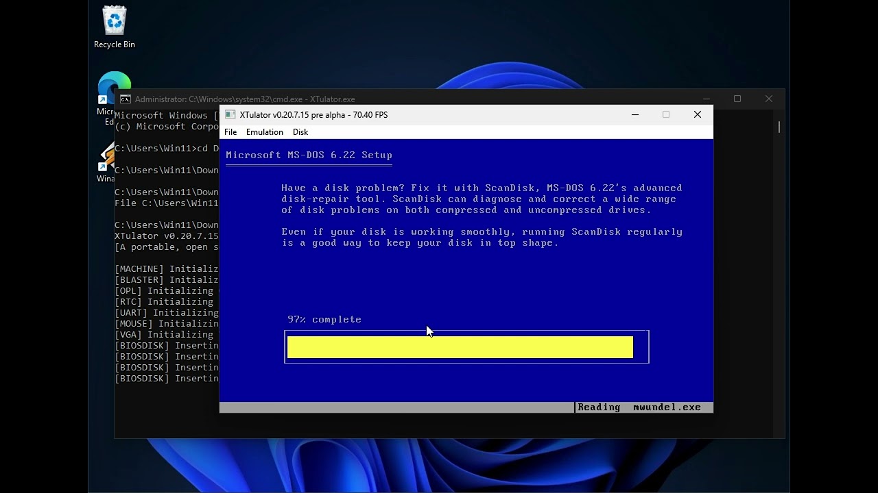 Create 12 MB hard disk image and Install MS DOS 6.22 + WINDOWS 3.0