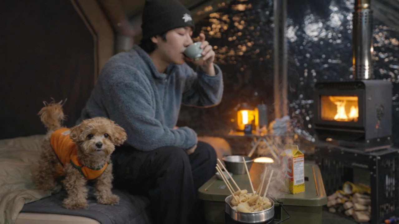 ❄️ Почему зимний кемпинг без снега оказался даже лучше｜Палатка с печью и мой пёс 🐶🔥