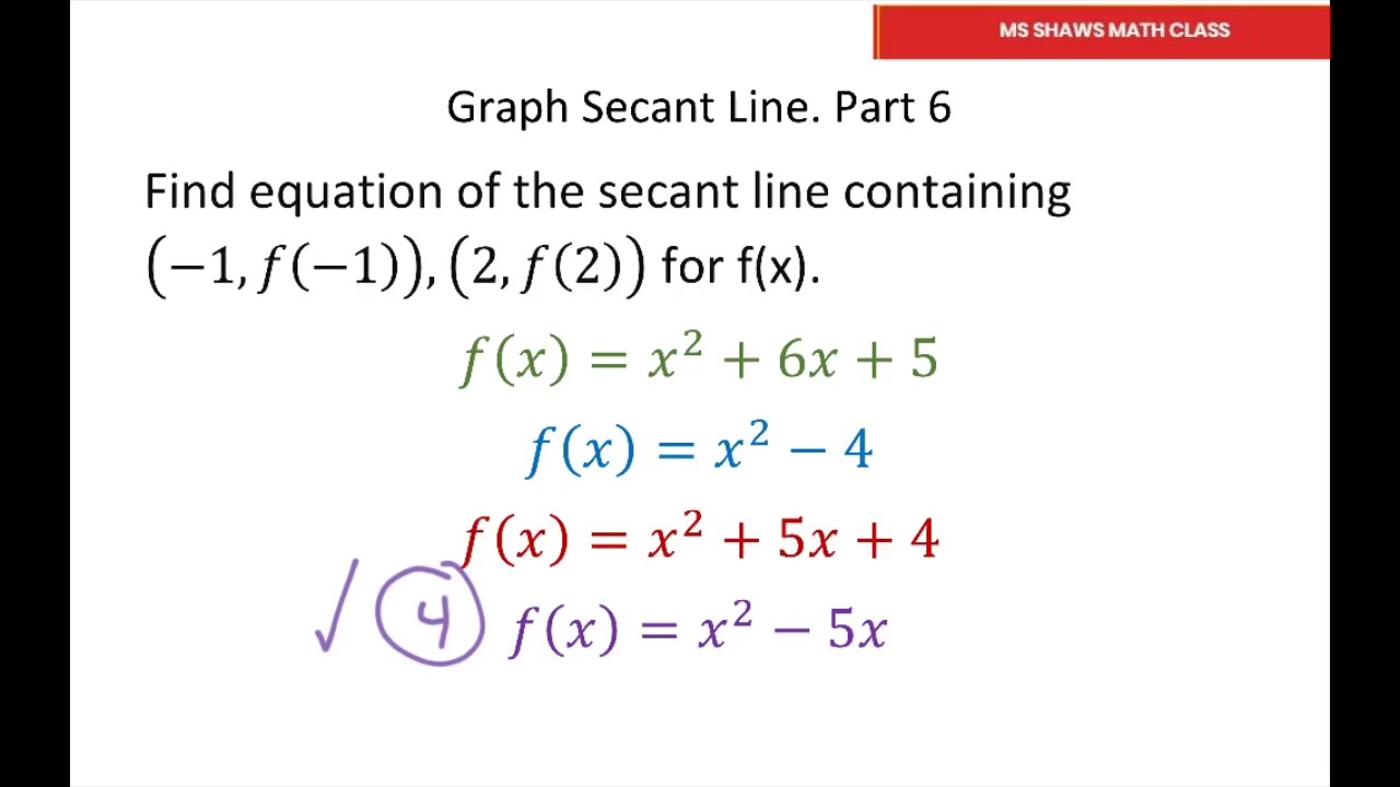 find the equation of the secant line graph the secant line and f x part 6 slope of secant line formula