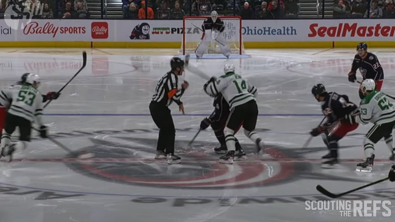 Referee Furman South Injured on Faceoff at Jackets vs. Stars YouTube