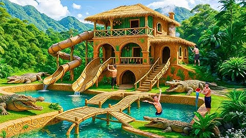 200 Days Building a Crocodile Swimming Pool with a Secret Underground House Using Primitive Tools