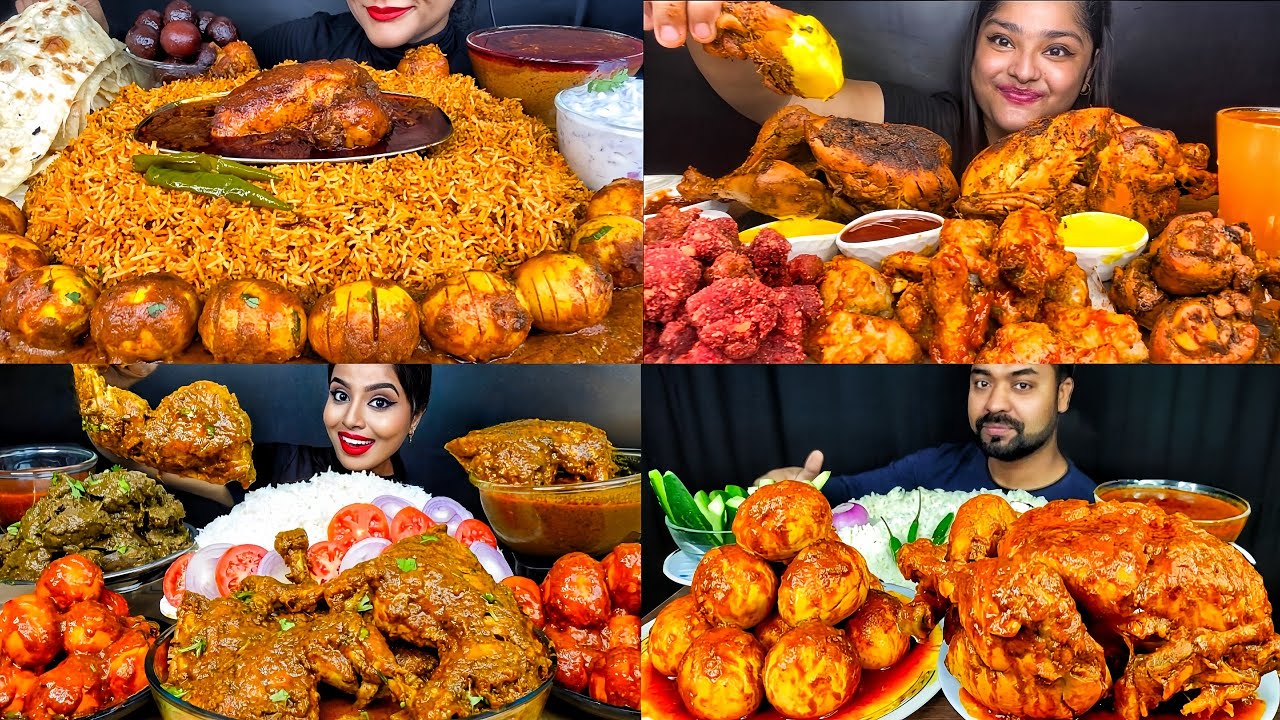 ASMR EATING WHOLE TANDOORI CHICKEN CHICKEN BIRYANI EGG GRAVY CHICKEN CURRY EATING VIDEOS EATING SHOW
