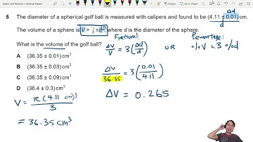 ON20 P11 Q5 Uncertainty of Golf Ball Volume | Oct/Nov 2020 | Cambridge A Level 9702 Physics