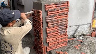 The Most Accurate Construction Technique For Finishing Round Columns With Bricks And Cement