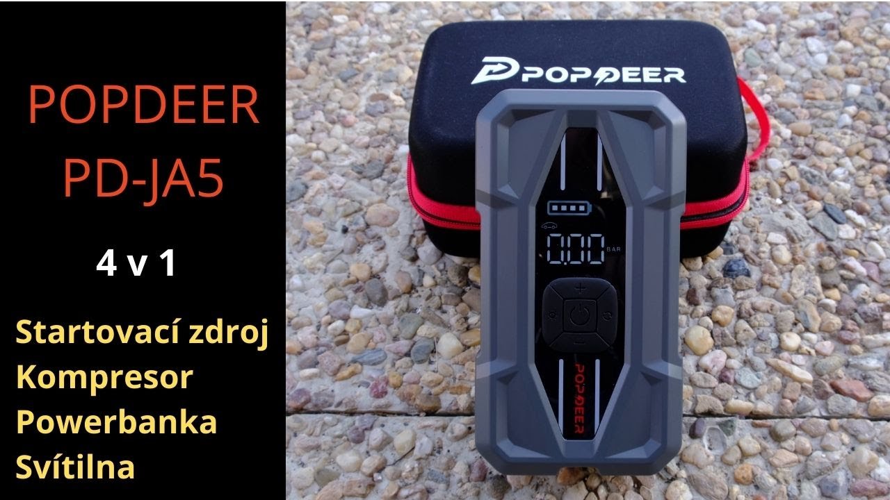 POPDEER PD-JA5, 4 v 1 Startovací zdroj s kompresorem, Powerbanka, Svítilna - Coupon Code