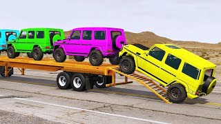 TRANSPORTING PIXAR CARS & FRUITS WITH COLORED & JOHN DEERE vs CLAAS vs TRACTORS - BeamNG.drive