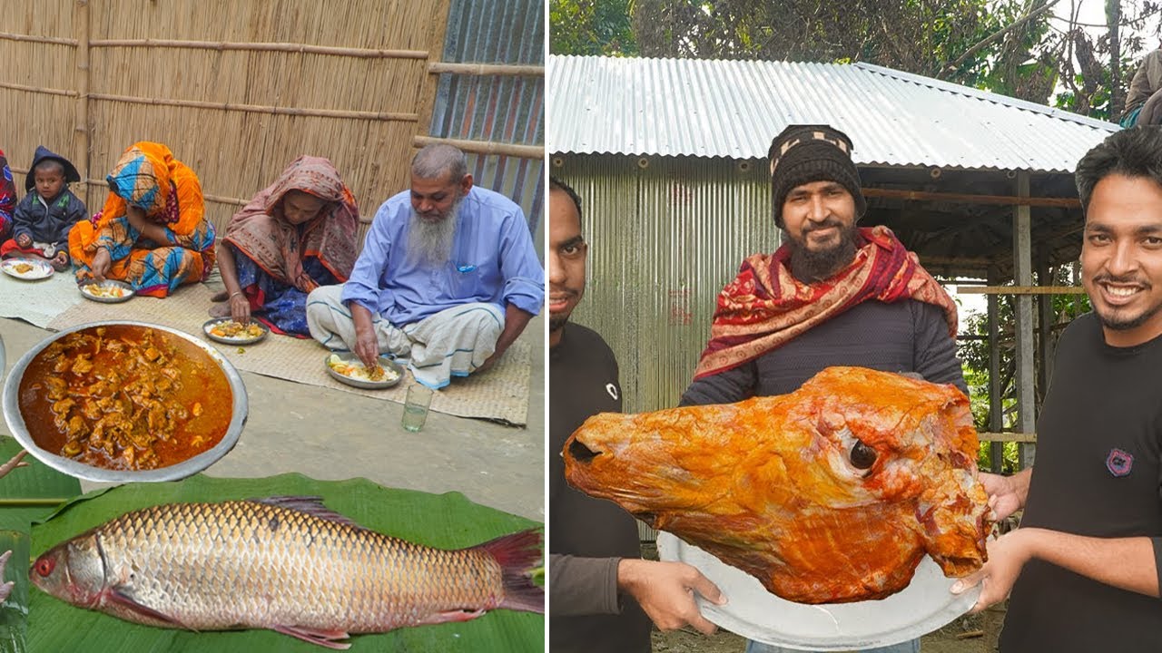 New House Feast: Cow Head Curry, Goat Meat & Mrigal Carp Fish, plus Chicken Cooking