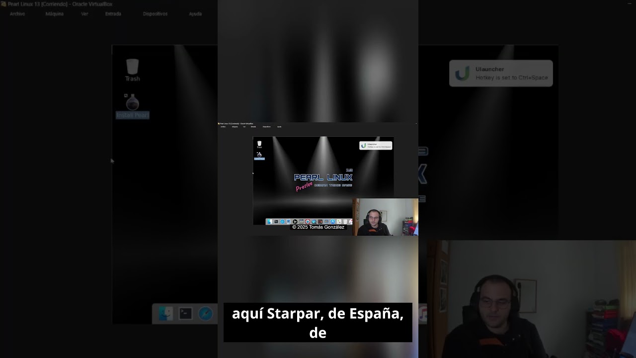 Pearl OS 13 en VirtualBox (vertical): interfaz tipo macOS y cuelgue final