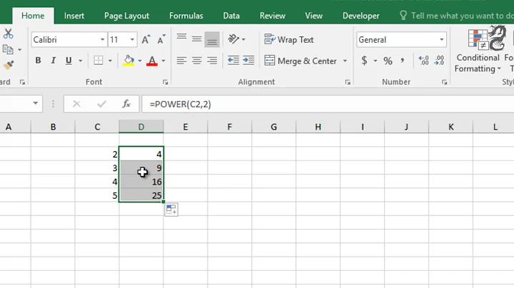 How to raise a number to a power in Excel