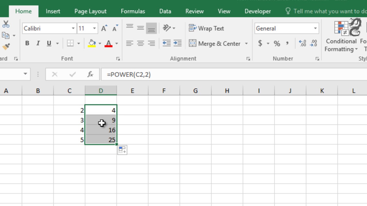 How to raise a number to a power in Excel