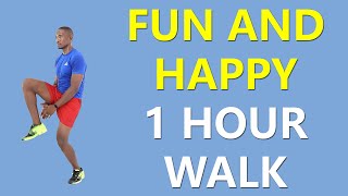 FUN and HAPPY Walk at Home Workout/ 1Hour Walking Workout  650 Calories