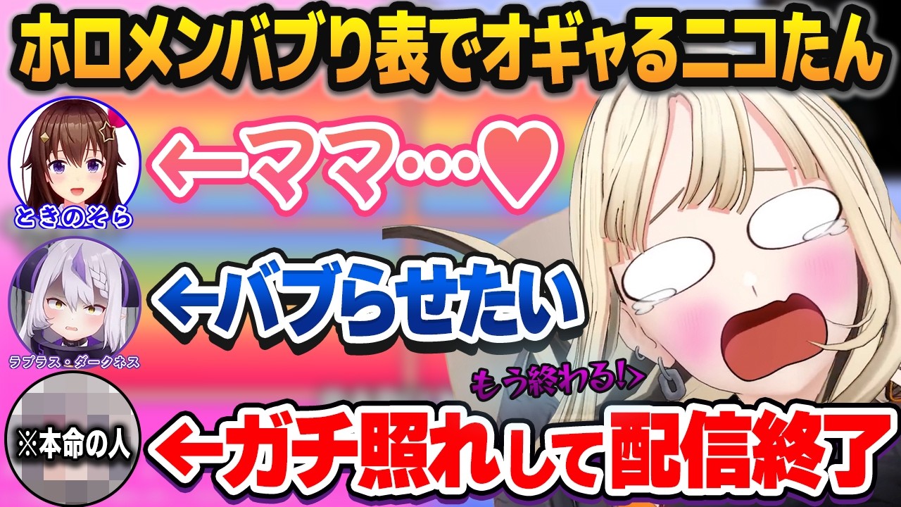復帰2日目に「ホロメンバブり表」を作って好き放題オギャってたら「本命」のターンでガチ照れして配信を終了させる虎金妃笑虎【ホロライブ切り抜き】