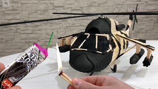 Firecrackers VS Helicopter made from Matches