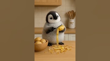 Pinguin eating fries with mom 🍟😀 | whee whee whee #public #duploku #cute