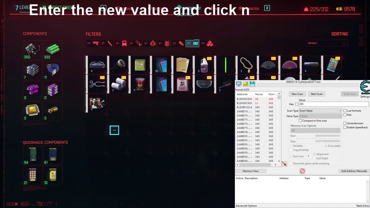 Very basic guide to cheating Cyberpunk 2077 With Cheat Engine (Infinite