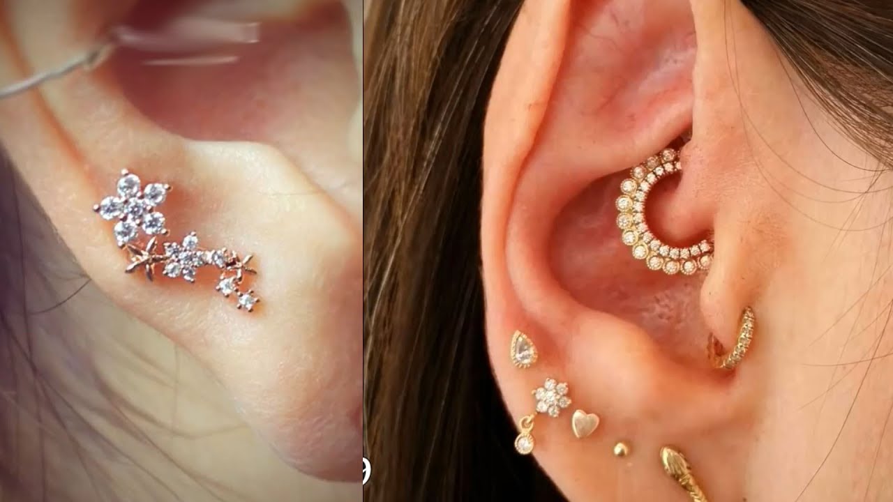 Beautiful Ear Lobe Piercings Fashion | Multiple Ear Piercing Stud and ...