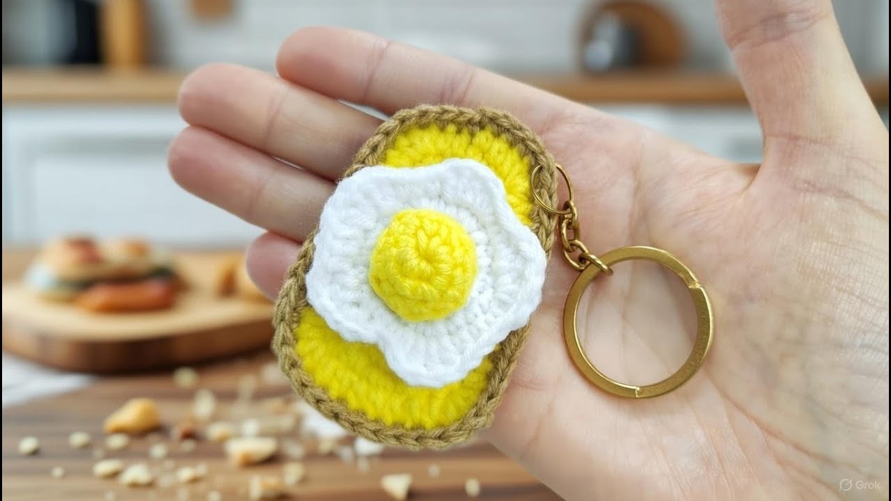Пошаговый мастер-класс по вязанию крючком брелока в виде тоста с яйцом | Для начинающих (схема в ...