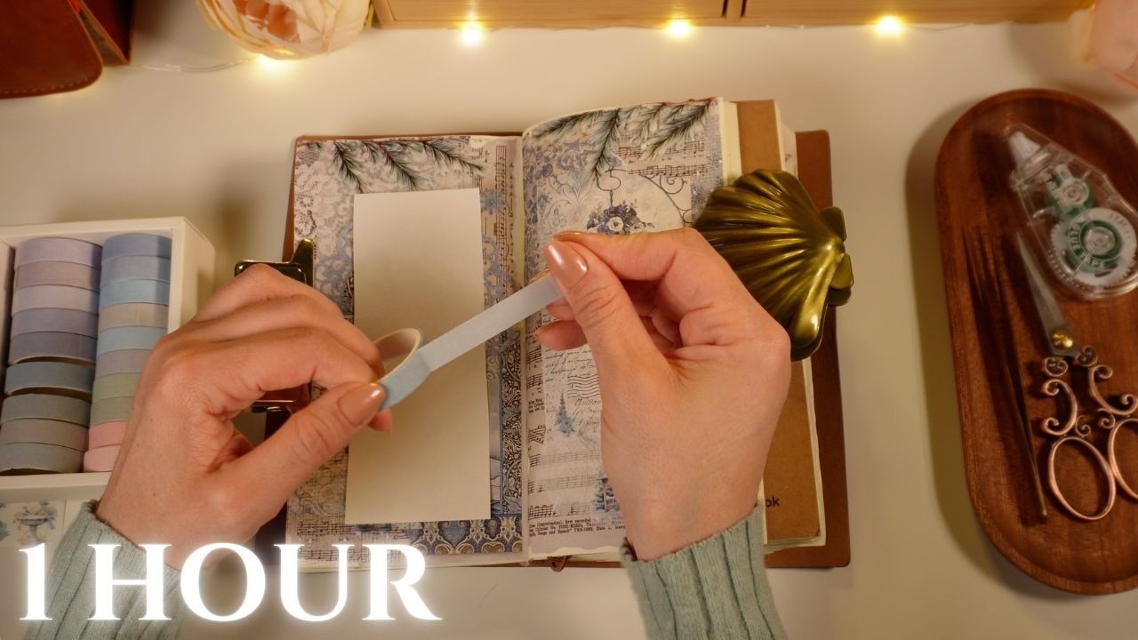 ASMR 1 HOUR | This cozy hobby is so relaxing | Winter themed journal collages | No Mid-roll Ads