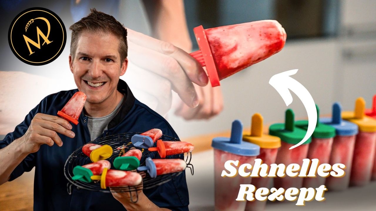 Erdbeer Frozen Joghurt - Eis am Stiel selber machen ISchnelles und einfaches Rezept ohne Eismaschine