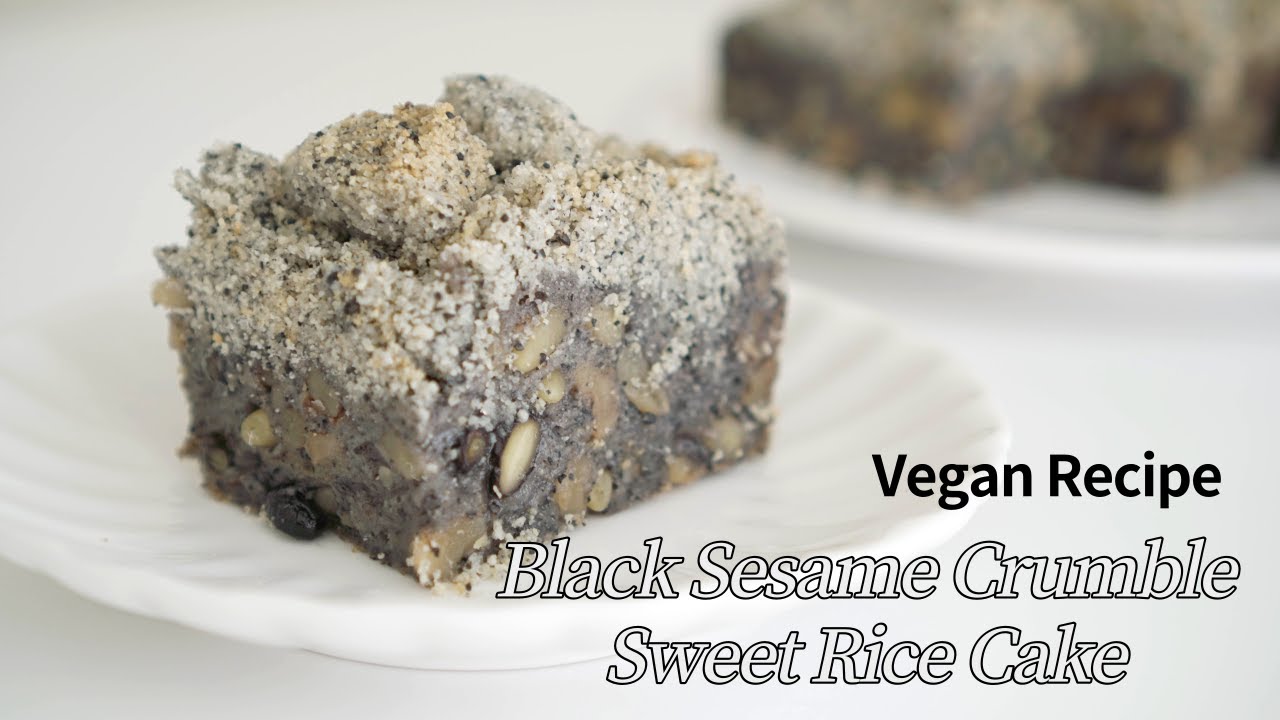 [KOREAN VEGAN BAKING] Black Sesame Crumble Sweet Rice Cake! Gluten Free