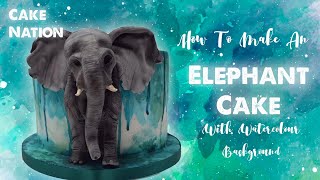 CAKE NATION | How To Make An 3D Elephant Cake With Water Colour Painted Background