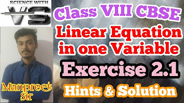Class 8 (VIII) Maths NCERT Linear Equation in one Variable Exercise 2.1 Full solution SciencewithVS