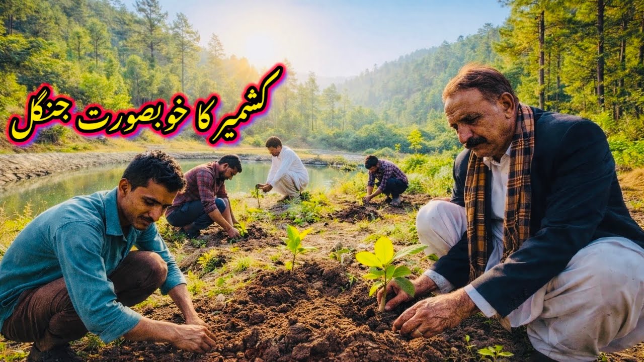 جنگل میں بہت زیادہ چھوٹے درخت لگائے جارہے ہیں پھل دار درخت کشمیر کی خوبصورتی 😍
