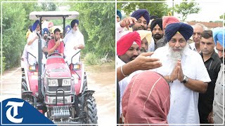 Sukhbir Badal visits flood-hit areas in Ferozepur, chides AAP govt for not giving relief to people