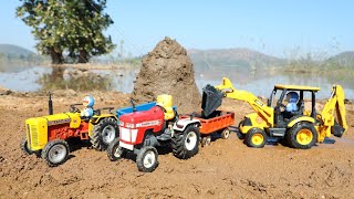JCB 5CX Fully Loading Mud Tata Tipper ? Dump Truck Accident River Pulling Out JCB ? Mahindra Tractor