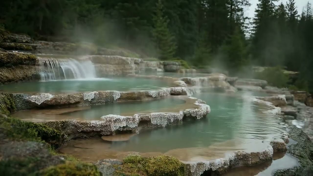 Sleep Music | Hidden Hot Spring Waterfall in the Mist | 10 Hours 🌙 (4K)