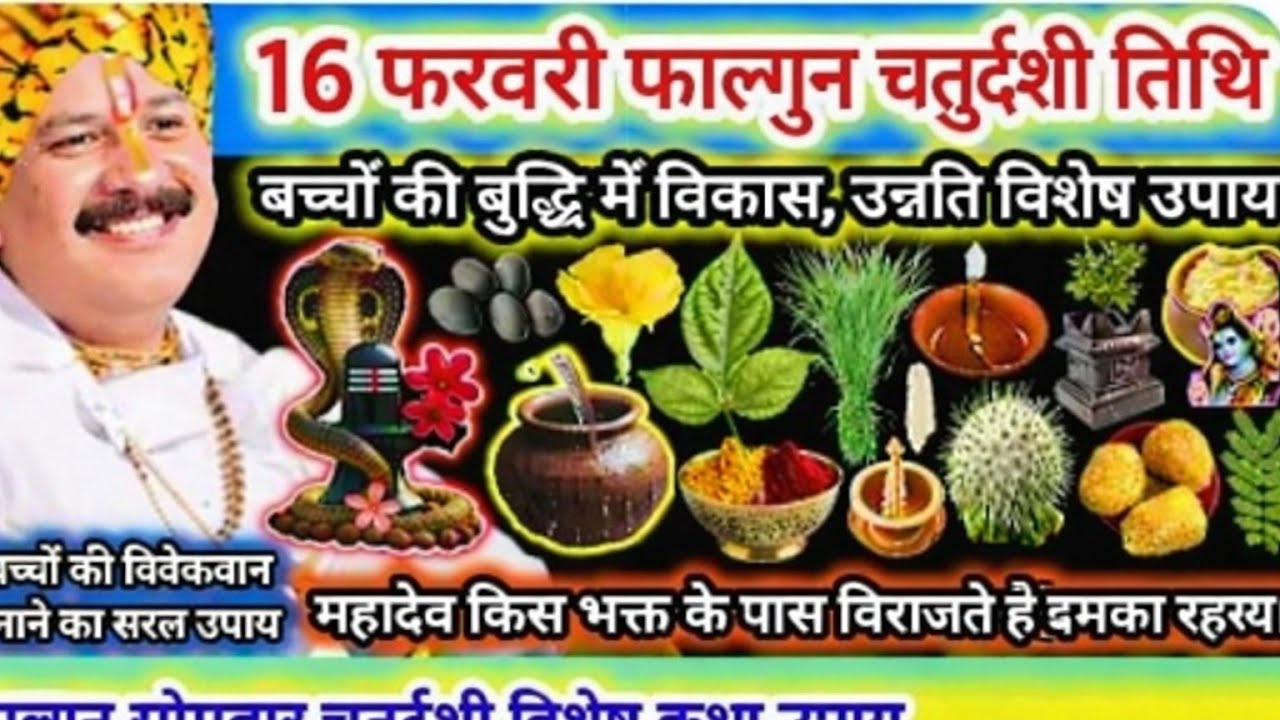 16 फरवरी फाल्गुन सोमवार चतुर्दशी तिथि | विशेष कथा उपाय, महत्व |बच्चों की उन्नति,धन सुख, शिव करुणा#yt
