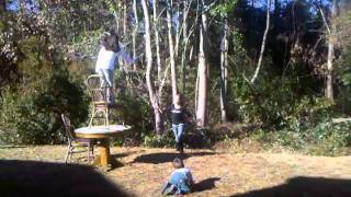 Abby And Courtney Swinging For A Rope.
